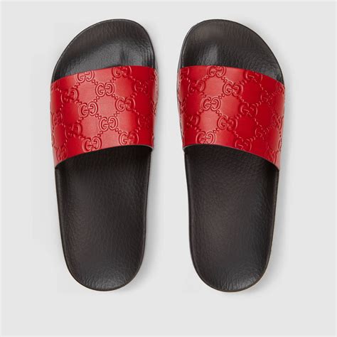 gucci red leather slides|stores that sell Gucci slides.